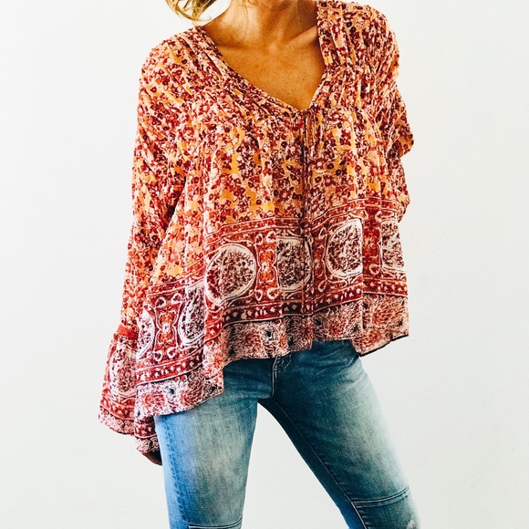 NWT Free People Printed Lorraine tiered kimono top - Picture 3 of 7
